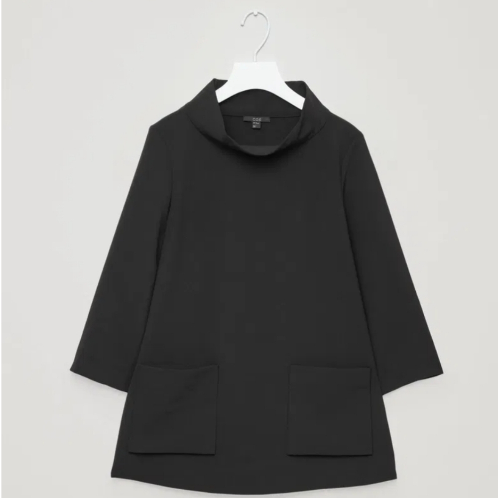 COS Black Minimal Tunic with Funnel Neck